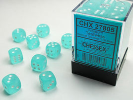 Chessex - 27805 - Frosted Teal/white 12mm d6 Dice Block (36 dice)