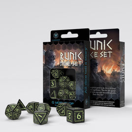 Q Workshop - Dice - Runic Black Glow in the Dark 7pc Set