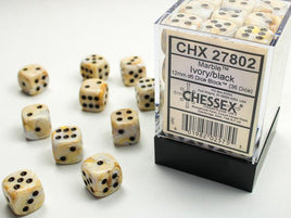 Chessex - 27802 - Marble Ivory/black 12mm d6 Dice Block (36 dice)