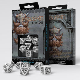 Q Workshop - Dwarven: White with Black RPG Dice Set