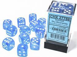Chessex - 27786 - Borealis Sky Blue/white Luminary 16mm d6 Dice Block (12 dice)