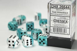 Chessex - 26644 - Gemini Teal-White/black 16mm d6 Dice Block (12 dice)
