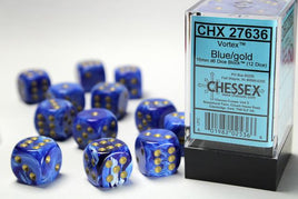 Chessex 27636 - Vortex Blue/gold 16mm d6 Dice Block (12 Count)