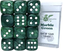 Roll 4 Initiative - Dice - Marble Green 12d6 Set 18mm