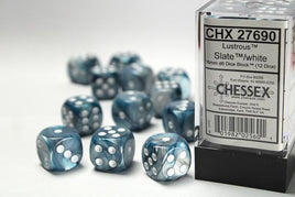 Chessex 27690 - Lustrous Slate/white 16mm d6 Dice Block (12 Count)