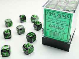 Chessex - 26845 - Gemini Black-Grey/green 12mm d6 Dice Block (36 dice)