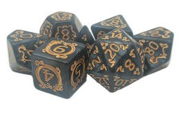 Old School Dice - Rune Dice: Coiled Serpent Black with Gold RPG Dice Set