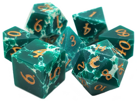 Old School Dice - Gemstone 7-Piece Set - Turquoise - Green & White