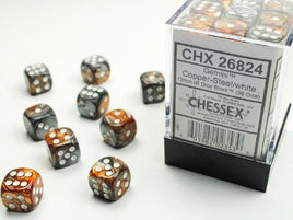 Chessex - 26824 - Gemini Copper-Steel/white 12mm d6 Dice Block (36 dice)