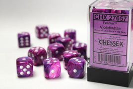 Chessex - 27657 - Festive Violet/white 16mm d6 Dice Block (12 dice)