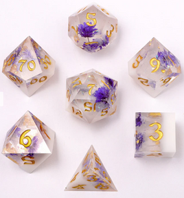Hymgho - Captured Magic Hand Sanded Sharp Edge Resin RPG Dice Set - Cloud Blossom