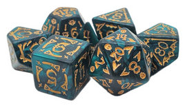 Old School Dice - Rune Dice: All Hallows Eve Green with Gold RPG Dice Set