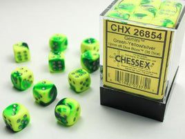 Chessex - 26854 - Gemini Green-Yellow/silver 12mm d6 Dice Block (36 dice)