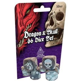 SJG - Dice - Dragon & Skull d6 Dice Set Silver 8pc