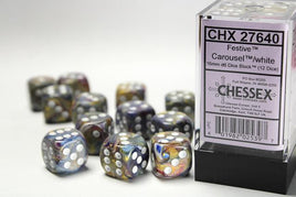 Chessex - 27640 - Festive Carousel/white 16mm d6 Dice Block (12 dice)