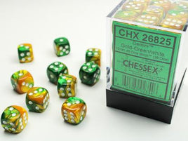 Chessex - 26825 - Gemini Gold-Green/white 12mm d6 Dice Block (36 dice)