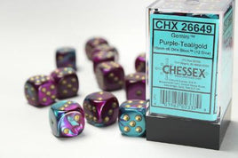 Chessex - 26649 - Gemini Purple-Teal/gold 16mm d6 Dice Block (12 dice)