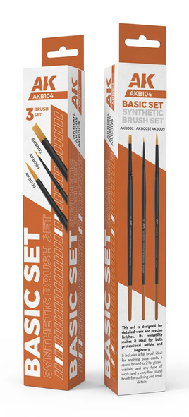 AK Interactive - Basic 3-Brush Synthetic Brush Set AKB104