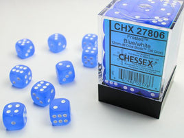 Chessex - 27806 - Frosted Blue/white 12mm d6 Dice Block (36 dice)