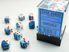 Chessex 26857 - Gemini Astral Blue-White/red 12mm d6 Dice Block (36 Count)