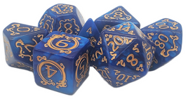 Old School Dice - Rune Dice: Coiled Serpent Blue with Gold RPG Dice Set