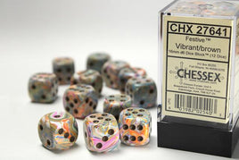Chessex 27641 - Festive Vibrant/brown 16mm d6 Dice Block (12 Count)