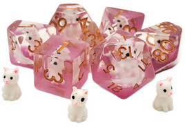 Old School Dice - Animal Kingdom: Cat - White & Pink RPG Dice Set
