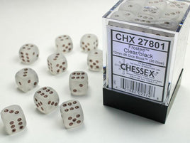 Chessex - 27801 - Frosted Clear/black 12mm d6 Dice Block (36 dice)
