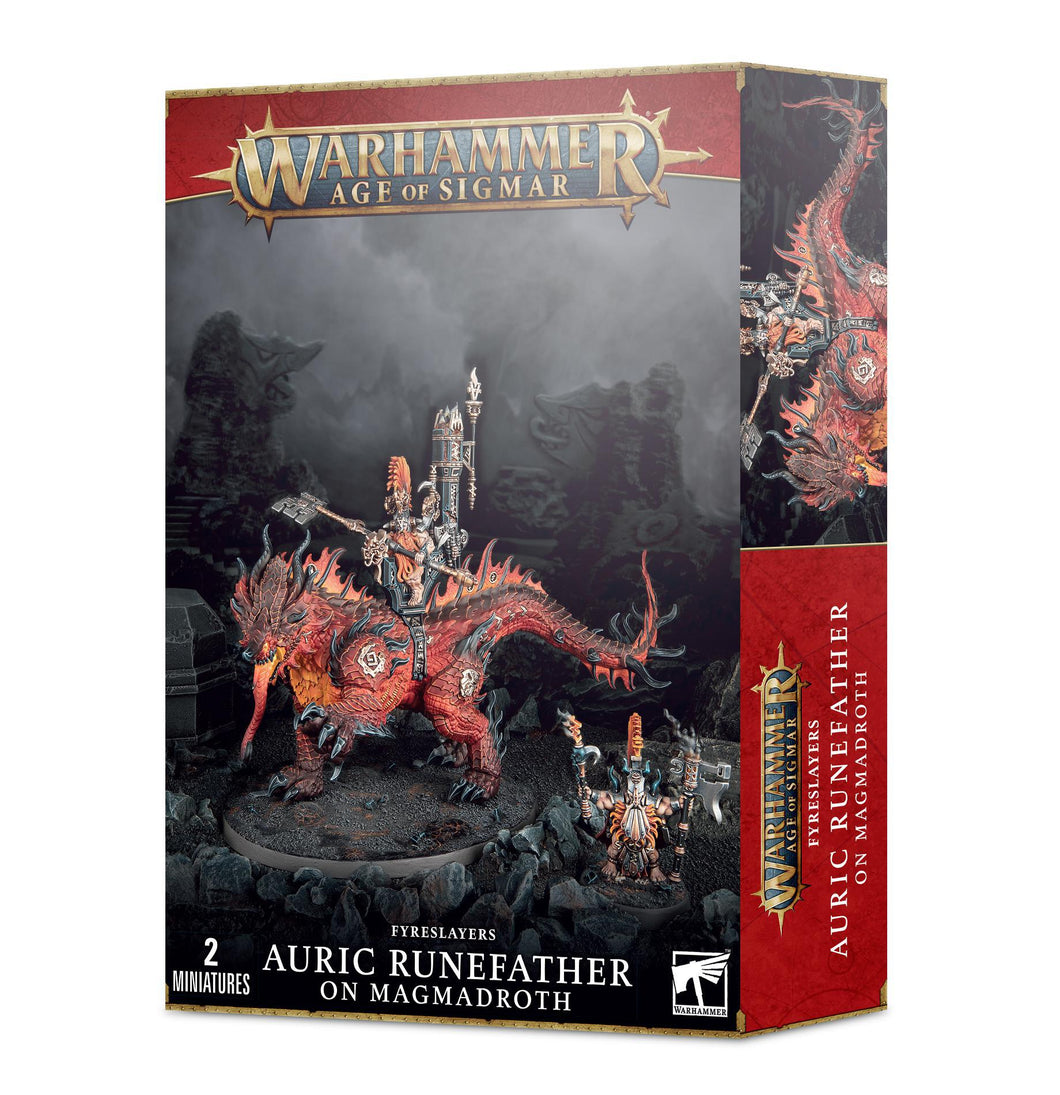 Warhammer Age of Sigmar - Fyreslayers - Auric Runefeather on Magmadroth