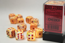 Chessex - 27653 - Festive Sunburst w/red 16mm d6 w/pips Dice Block (12 dice)