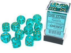 Chessex - 27785 - Borealis Teal/gold Luminary 16mm d6 Dice Block (12 dice)