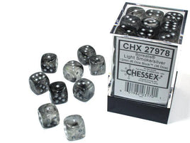 Chessex - 27978 - Borealis Light Smoke/silver Luminary 12mm d6 Dice Block (36 dice)