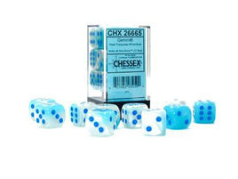 Chessex - 26665 - Gemini Pearl Turquoise-White/blue Luminary 16mm d6 Dice Block (12 dice)