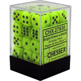 Chessex 27830 - Vortex Bright Green/black 12mm d6 Dice Block (36 Count)