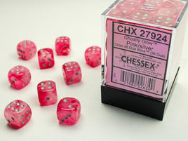 Chessex - 27924 - Ghostly Glow Pink/silver 12mm d6 Dice Block (36 dice)
