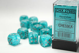 Chessex 27665 - Cirrus Aqua/silver 16mm d6 Dice Block (12 Count)