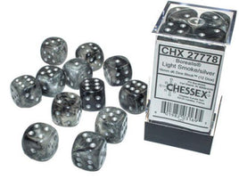 Chessex 27778 - Borealis Light Smoke/silver Luminary 16mm d6 Dice Block (12 Count)