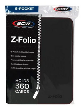BCW - 9-Pocket Zippered Side-Load Z-Folio - Black 360 Capacity