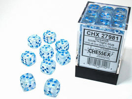 Chessex - 27981 - Borealis Icicle/light blue Luminary 12mm d6 Dice Block (36 dice)