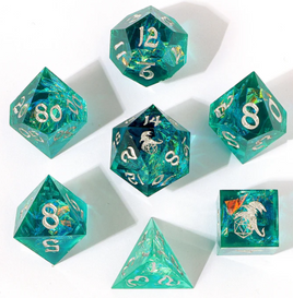 Hymgho - Captured Magic Hand Sanded Sharp Edge Resin RPG Dice Set - Teal
