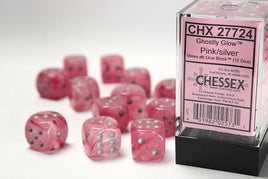 Chessex 27724 - Ghostly Glow Pink/silver 16mm d6 Dice Block (12 Count)