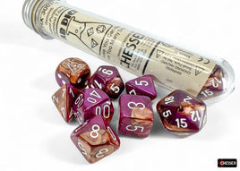Chessex - 30071 - Lab Dice - Gemini Copper-Purple/white Polyhedral 7-Dice Set (with bonus die)