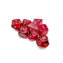 Chessex - 30058 - Lab Dice - Translucent Crimson/gold Polyhedral 7-Dice Set (with bonus die)