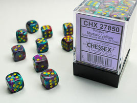 Chessex - 27850 - Festive Mosaic/yellow 12mm d6 Dice Block (36 dice)