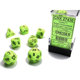Chessex 27430 - Vortex Bright Green/black Polyhedral RPG Dice Set