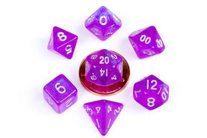 Metallic Dice Games - Dice - 7ct Mini - Stardust - Purple w/ Silver