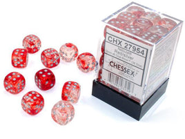 Chessex - 27954 - Nebula Red/silver Luminary 12mm d6 Dice Block (36 dice)