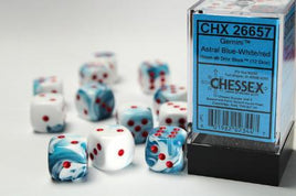 Chessex - 26657 - Gemini Astral Blue-White/red 16mm d6 Dice Block (12 dice)