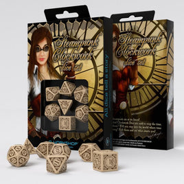 Q Workshop - dice - Steampunk Clockwork  - Beige & Brown
