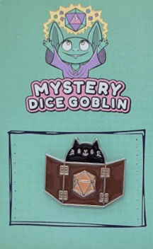 Mystery Dice Goblin Enamel Pin - Dungeon Meowster Cat